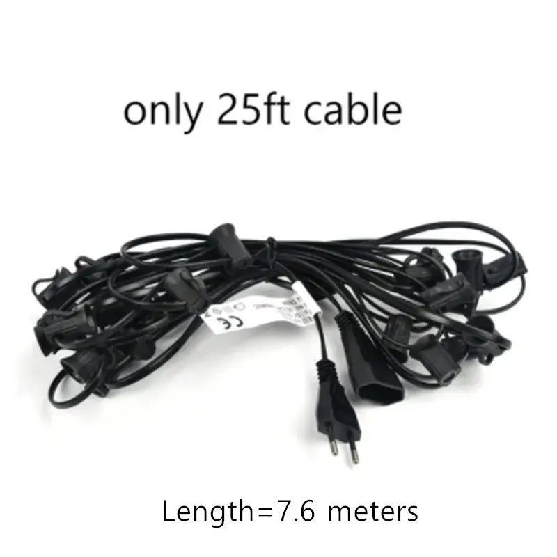 Black electrical cable with multiple clear glass globe g40 led string lights and european-style plug bundled for garden decorbites g40 led use