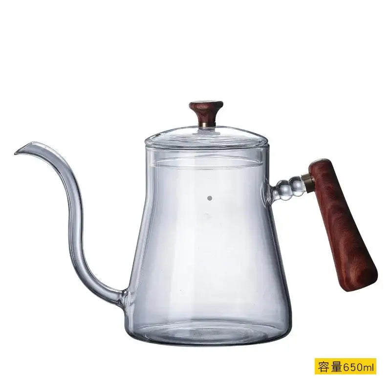 Clear glass hand drip coffee kettle with wood handle and lid knob drip kettle for decorbites glass coffee accessory