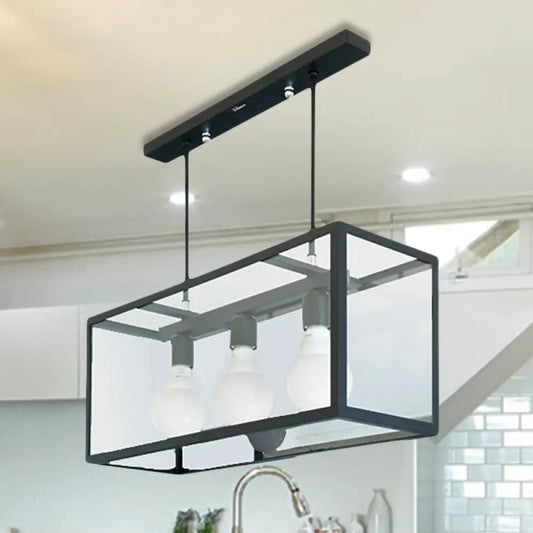 DecorBites™ Clear Glass Hanging Pendant Industrial Kitchen Island Light - 3-Light Rectangle Design in White