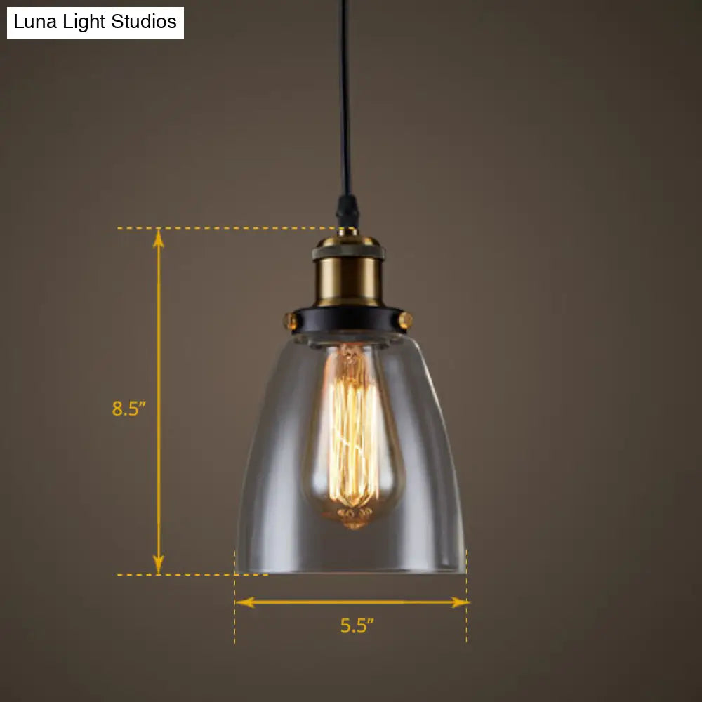 Clear Glass Industrial Bell Pendant Light for Restaurants - Single Hanging Ceiling Light