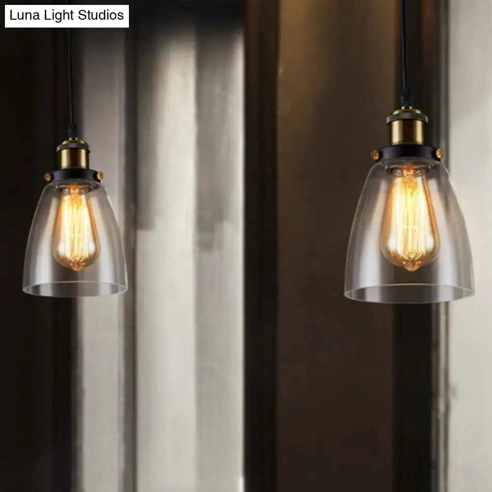 Clear Glass Industrial Bell Pendant Light for Restaurants - Single Hanging Ceiling Light