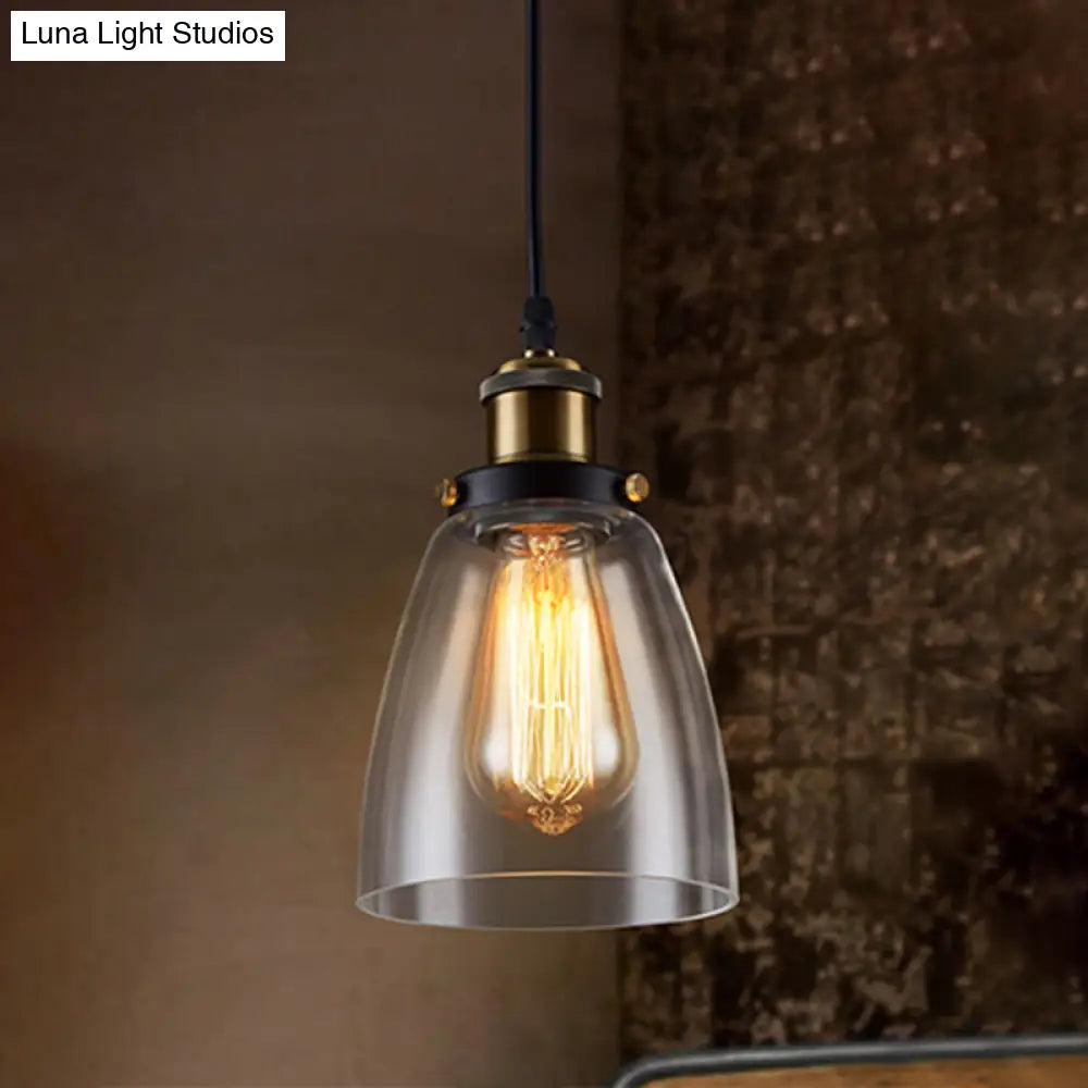 Clear Glass Industrial Bell Pendant Light for Restaurants - Single Hanging Ceiling Light