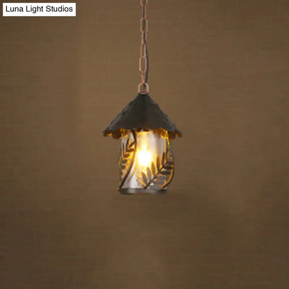 Clear Glass Industrial Pendant Light with Single Bulb in Black