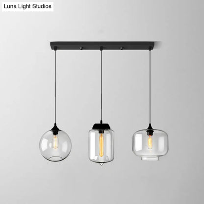 Clear Glass Industrial Shaded Multi-Light Pendant: 3-Bulb Hanging Lighting for Dining Room