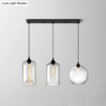 Lámpara colgante industrial de cristal transparente con pantalla y múltiples luces: Iluminación colgante de 3 bombillas para comedor