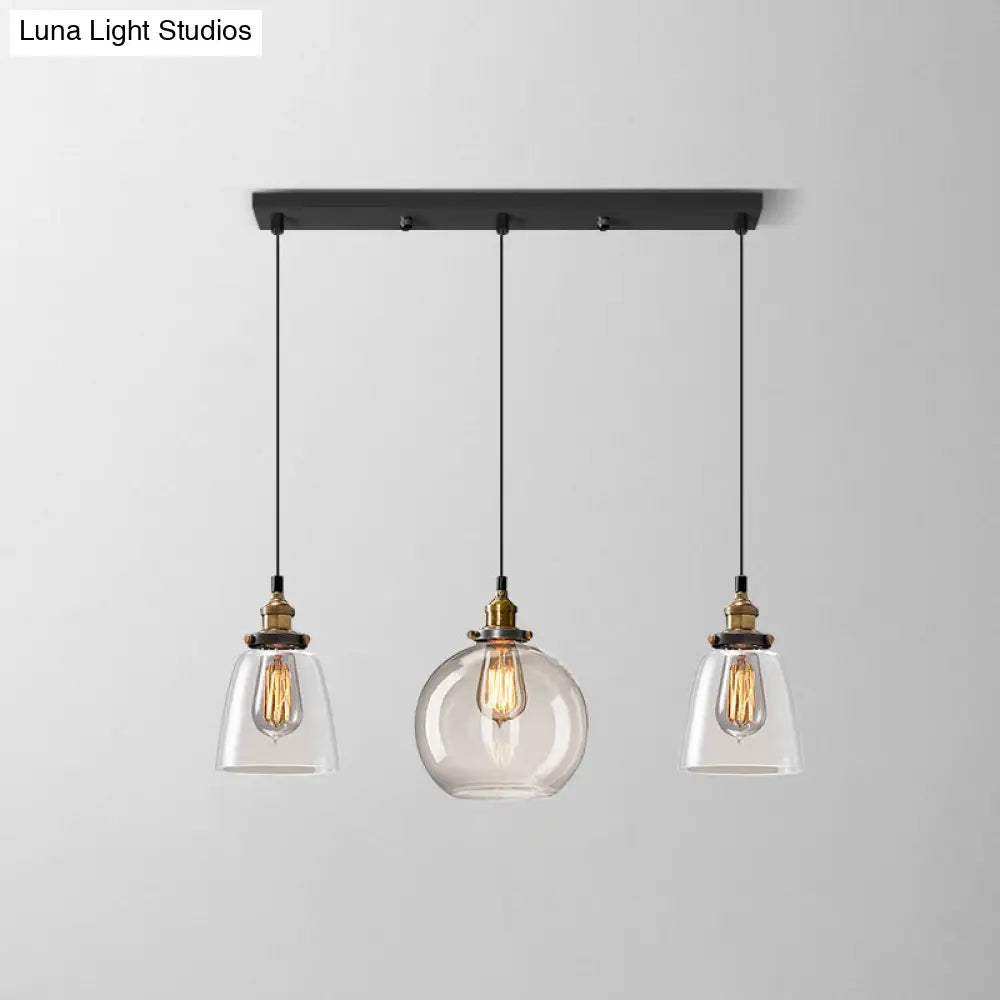 Clear Glass Industrial Shaded Multi-Light Pendant: 3-Bulb Hanging Lighting for Dining Room