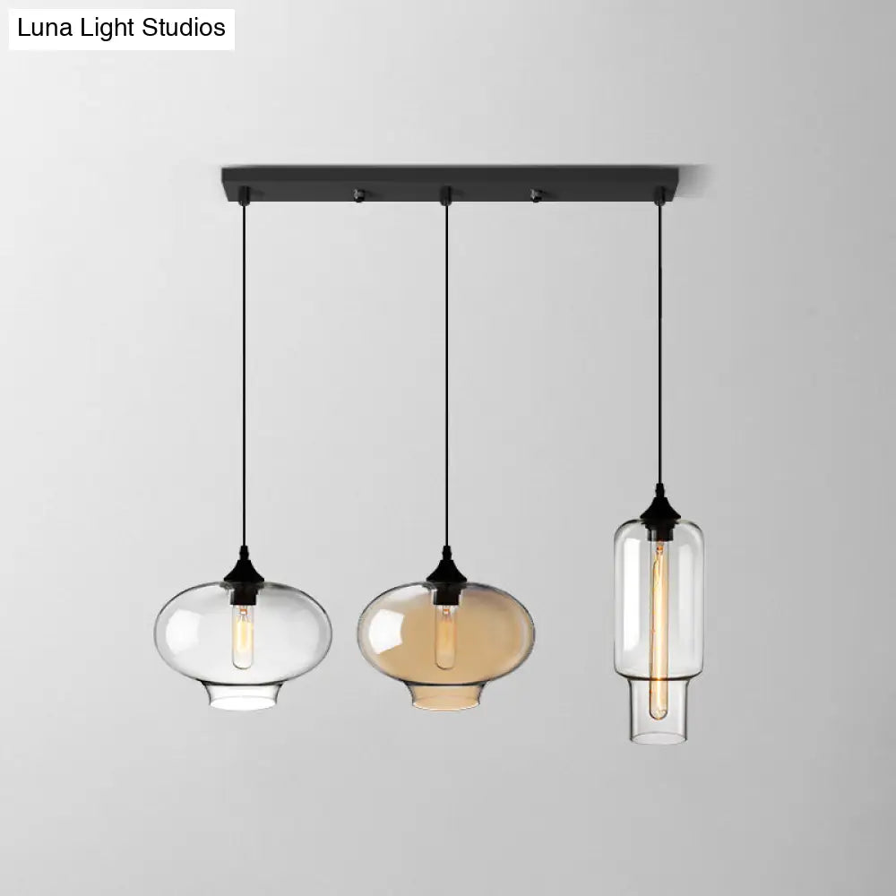 Clear Glass Industrial Shaded Multi-Light Pendant: 3-Bulb Hanging Lighting for Dining Room