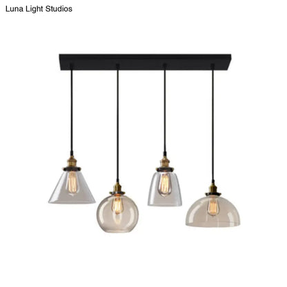 Clear Glass Industrial Shaded Multi-Light Pendant: 3-Bulb Hanging Lighting for Dining Room