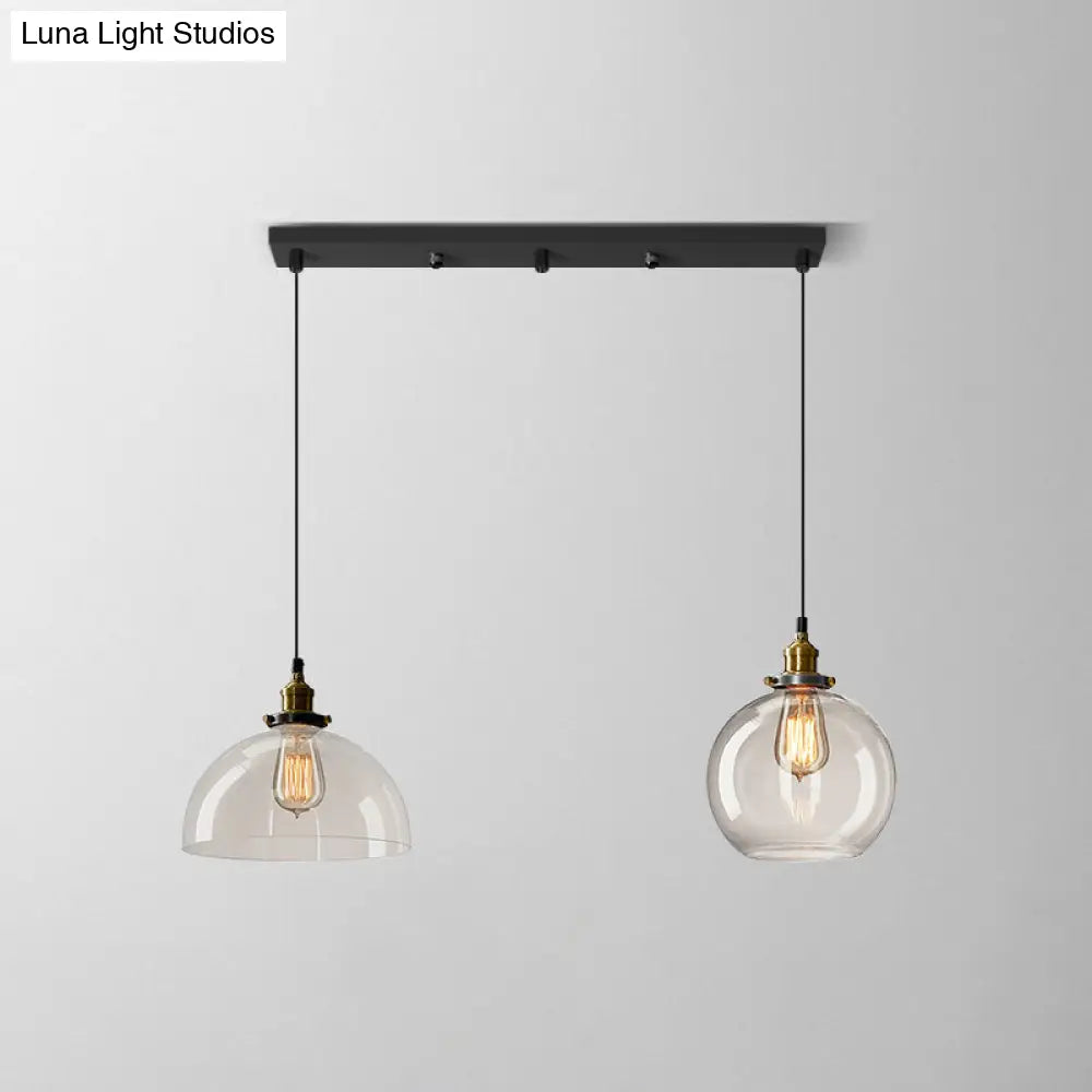 Lámpara colgante industrial de cristal transparente con pantalla y múltiples luces: Iluminación colgante de 3 bombillas para comedor