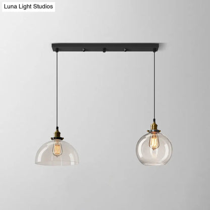 Lámpara colgante industrial de cristal transparente con pantalla y múltiples luces: Iluminación colgante de 3 bombillas para comedor