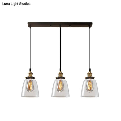 Clear Glass Industrial Shaded Multi-Light Pendant: 3-Bulb Hanging Lighting for Dining Room