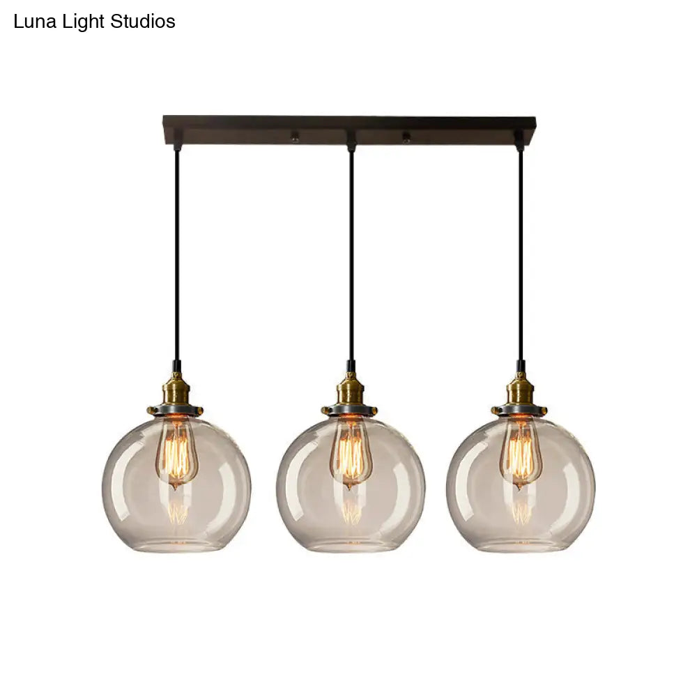 Clear Glass Industrial Shaded Multi-Light Pendant: 3-Bulb Hanging Lighting for Dining Room