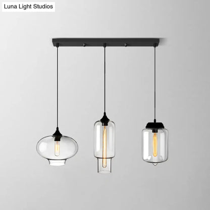 Lámpara colgante industrial de cristal transparente con pantalla y múltiples luces: Iluminación colgante de 3 bombillas para comedor