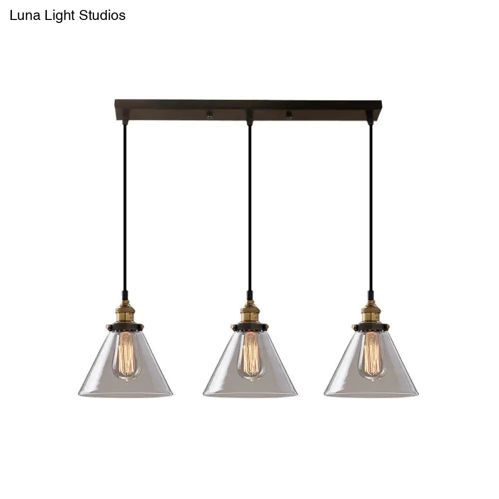 Clear Glass Industrial Shaded Multi-Light Pendant: 3-Bulb Hanging Lighting for Dining Room