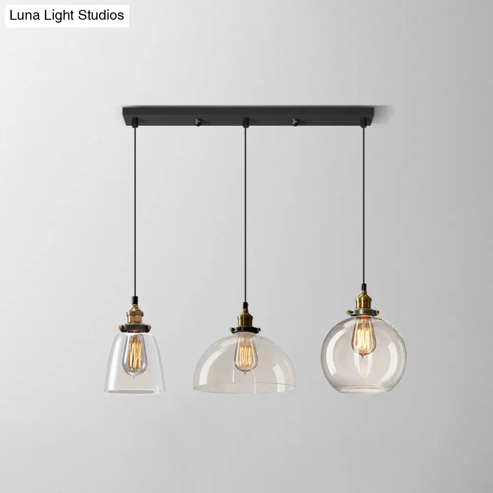 Clear Glass Industrial Shaded Multi-Light Pendant: 3-Bulb Hanging Lighting for Dining Room