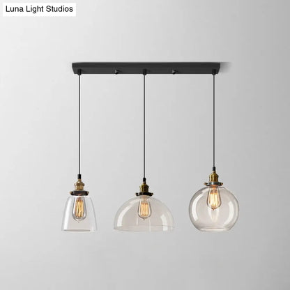 Clear Glass Industrial Shaded Multi-Light Pendant: 3-Bulb Hanging Lighting for Dining Room