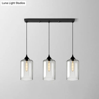 Clear Glass Industrial Shaded Multi-Light Pendant: 3-Bulb Hanging Lighting for Dining Room