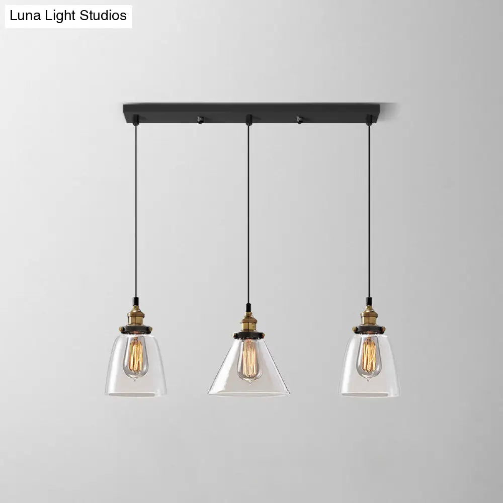 Clear Glass Industrial Shaded Multi-Light Pendant: 3-Bulb Hanging Lighting for Dining Room