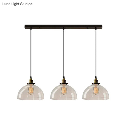 Clear Glass Industrial Shaded Multi-Light Pendant: 3-Bulb Hanging Lighting for Dining Room