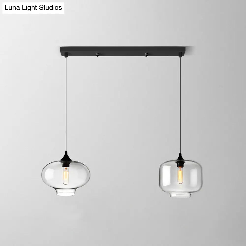 Lámpara colgante industrial de cristal transparente con pantalla y múltiples luces: Iluminación colgante de 3 bombillas para comedor