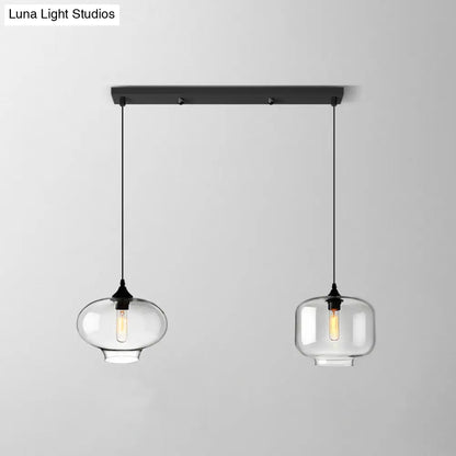 Lámpara colgante industrial de cristal transparente con pantalla y múltiples luces: Iluminación colgante de 3 bombillas para comedor