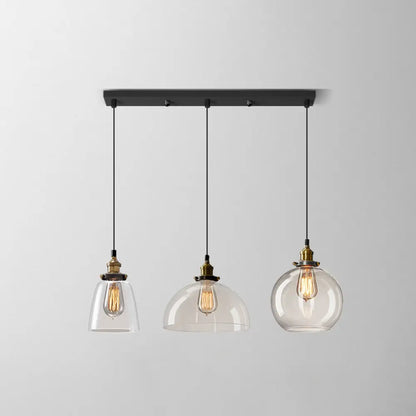 Clear Glass Industrial Shaded Multi-Light Pendant: 3-Bulb Hanging Lighting for Dining Room