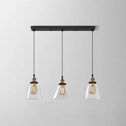 Clear Glass Industrial Shaded Multi-Light Pendant: 3-Bulb Hanging Lighting for Dining Room