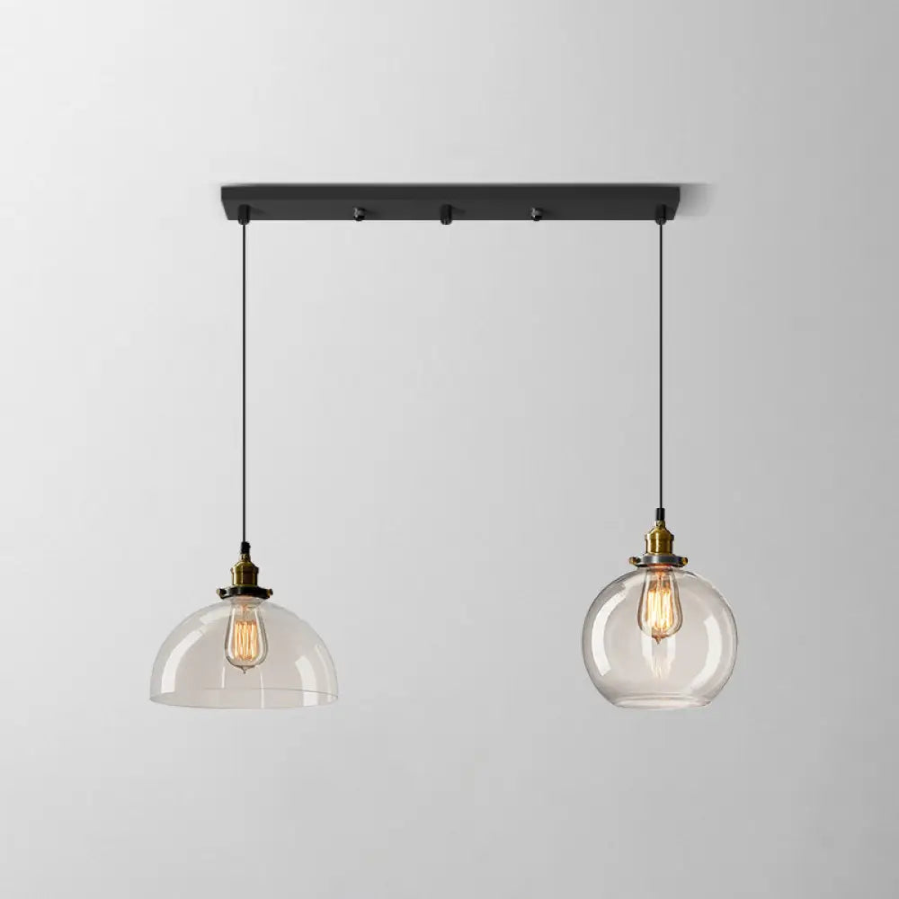 Lámpara colgante industrial de cristal transparente con pantalla y múltiples luces: Iluminación colgante de 3 bombillas para comedor