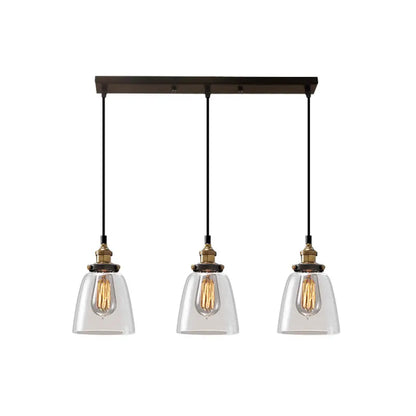 Clear Glass Industrial Shaded Multi-Light Pendant: 3-Bulb Hanging Lighting for Dining Room