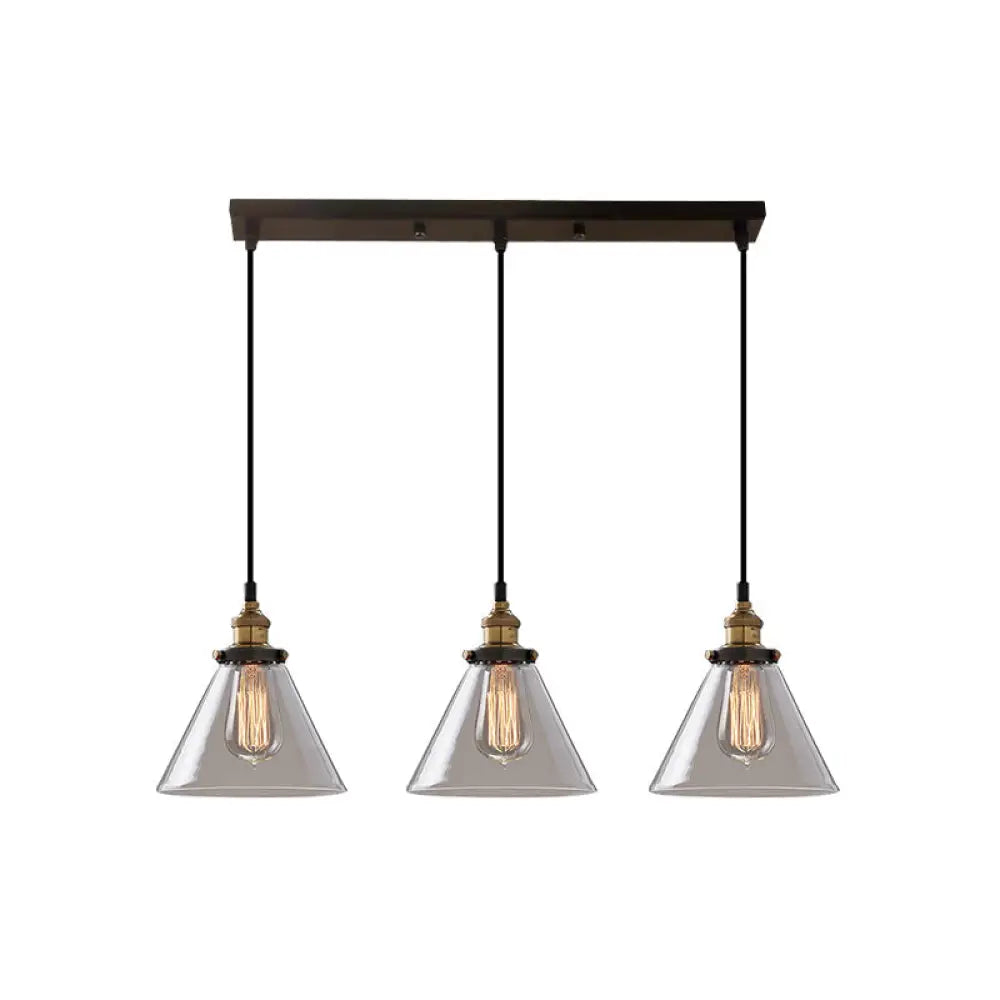 Clear Glass Industrial Shaded Multi-Light Pendant: 3-Bulb Hanging Lighting for Dining Room