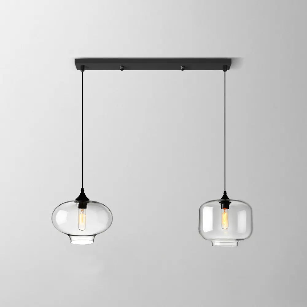 Lámpara colgante industrial de cristal transparente con pantalla y múltiples luces: Iluminación colgante de 3 bombillas para comedor