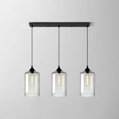 Lámpara colgante industrial de cristal transparente con pantalla y múltiples luces: Iluminación colgante de 3 bombillas para comedor