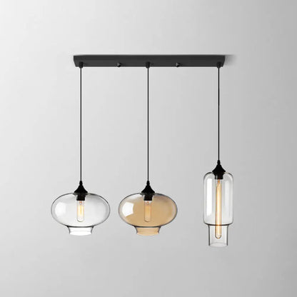 Clear Glass Industrial Shaded Multi-Light Pendant: 3-Bulb Hanging Lighting for Dining Room