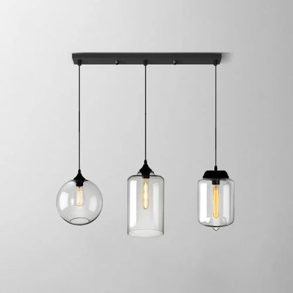 Lámpara colgante industrial de cristal transparente con pantalla y múltiples luces: Iluminación colgante de 3 bombillas para comedor