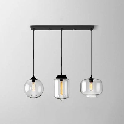 Lámpara colgante industrial de cristal transparente con pantalla y múltiples luces: Iluminación colgante de 3 bombillas para comedor