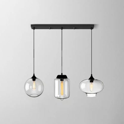 Lámpara colgante industrial de cristal transparente con pantalla y múltiples luces: Iluminación colgante de 3 bombillas para comedor
