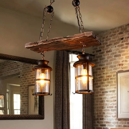 DecorBites™ Clear Glass Island Pendant Light: Farmhouse Brown Cylindrical Bistro Ceiling Hang