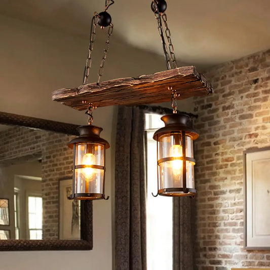 DecorBites™ Clear Glass Island Pendant Light: Farmhouse Brown Cylindrical Bistro Ceiling Hang