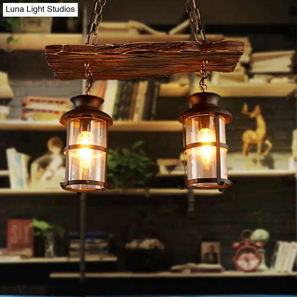 DecorBites™ Clear Glass Island Pendant Light: Farmhouse Brown Cylindrical Bistro Ceiling Hang