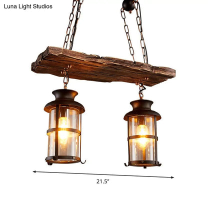 DecorBites™ Clear Glass Island Pendant Light: Farmhouse Brown Cylindrical Bistro Ceiling Hang