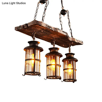 DecorBites™ Clear Glass Island Pendant Light: Farmhouse Brown Cylindrical Bistro Ceiling Hang