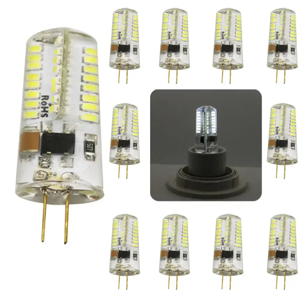 Clear glass led chandelier bulb with yellowish leds in rows and gold pins for dining room corn spotlight lighting