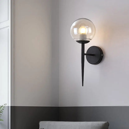 DecorBites™ Clear Glass Mini Sphere Wall Lamp - Minimalist Living Room Sconce with Pencil Arm in Black/Gold