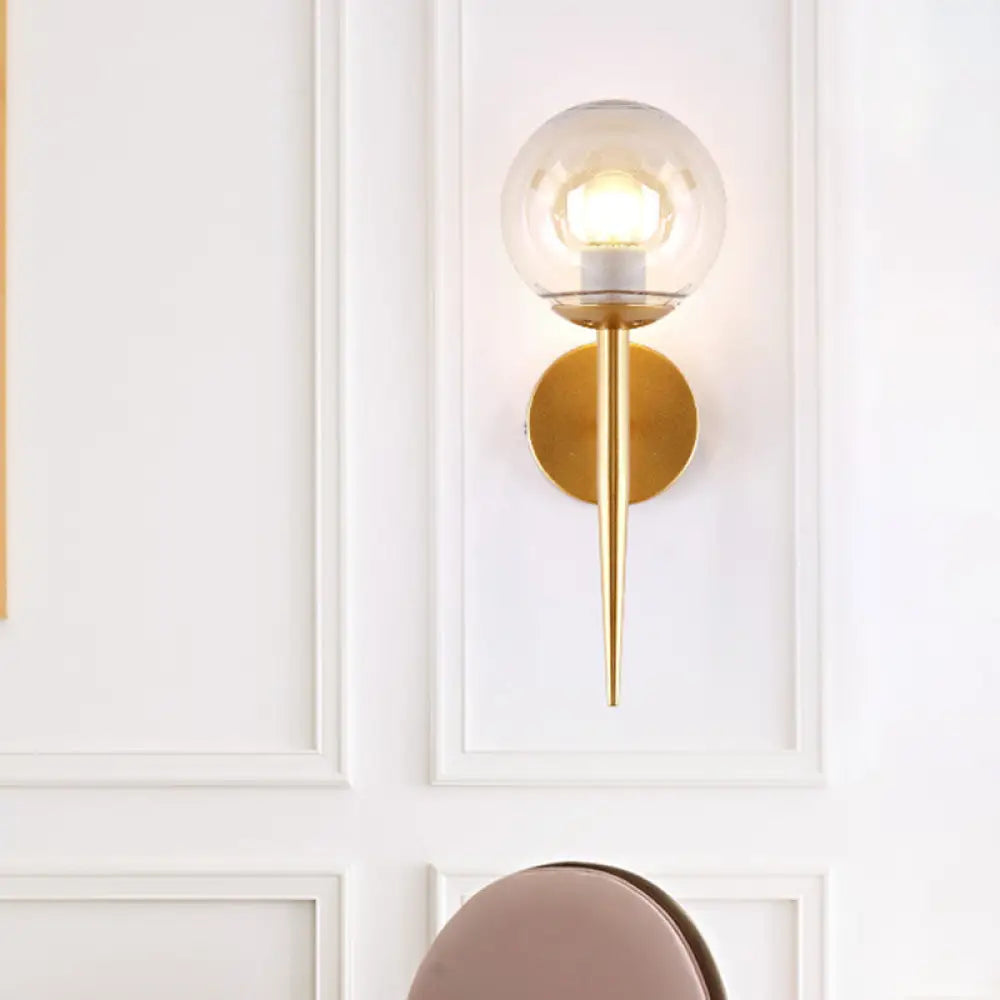 DecorBites™ Clear Glass Mini Sphere Wall Lamp - Minimalist Living Room Sconce with Pencil Arm in Black/Gold