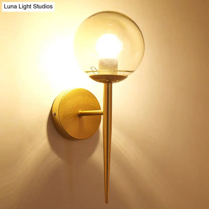 DecorBites™ Clear Glass Mini Sphere Wall Lamp - Minimalist Living Room Sconce with Pencil Arm in Black/Gold