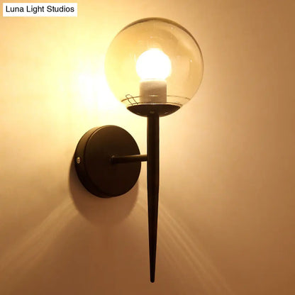 DecorBites™ Clear Glass Mini Sphere Wall Lamp - Minimalist Living Room Sconce with Pencil Arm in Black/Gold