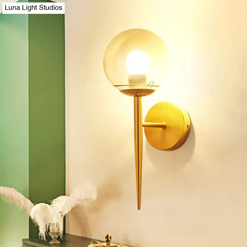 DecorBites™ Clear Glass Mini Sphere Wall Lamp - Minimalist Living Room Sconce with Pencil Arm in Black/Gold