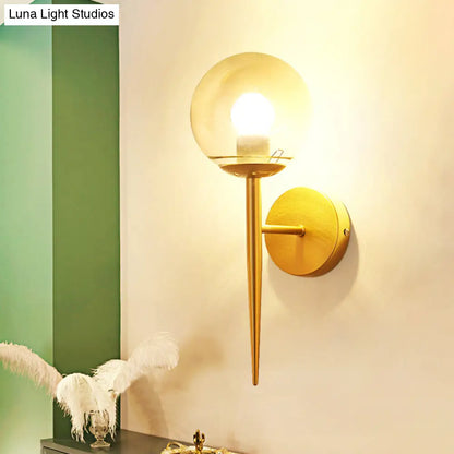 DecorBites™ Clear Glass Mini Sphere Wall Lamp - Minimalist Living Room Sconce with Pencil Arm in Black/Gold