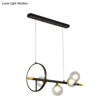 DecorBites™ Clear Glass Molecular Island Chandelier - 4/6-Light Pendant in Black with Metal Ring Deco