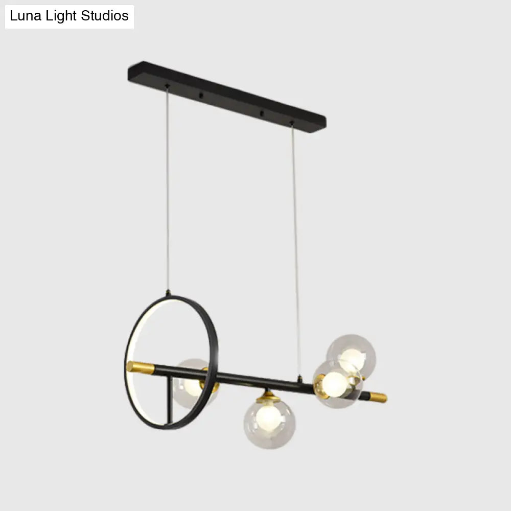 DecorBites™ Clear Glass Molecular Island Chandelier - 4/6-Light Pendant in Black with Metal Ring Deco